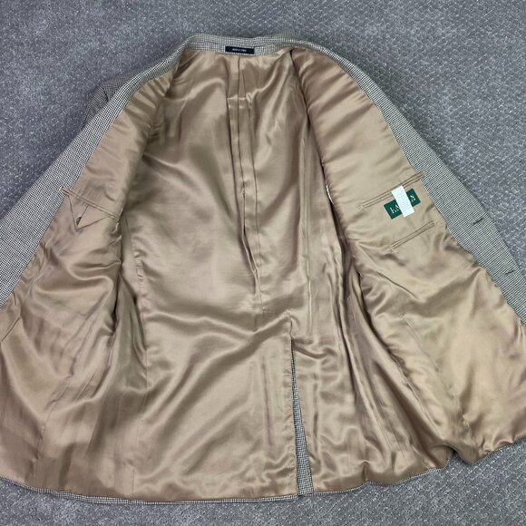 Lauren Ralph Lauren Sport Coat Blazer Men's 43R Houndstooth Wool Brown Blue - Picture 5 of 14